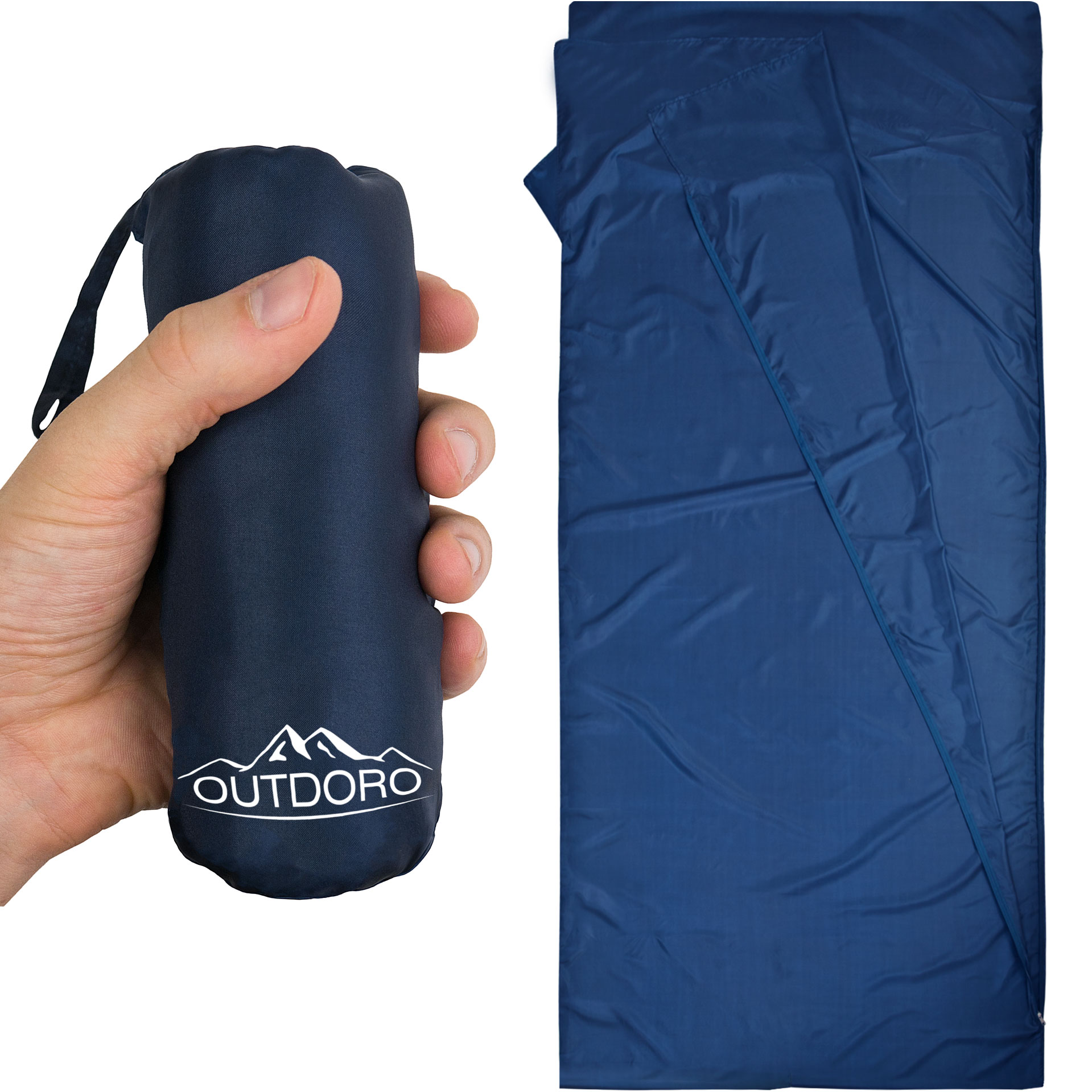 Outdoro® Hüttenschlafsack, ultraleichter Reiseschlafsack – nur 200 g aus  Mikrofaser mit Kissenfach - Outdoro