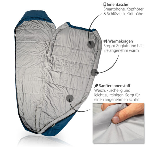 Outdoro® Schlafsack 3-4 Jahreszeiten für Outdoor & Camping im Frühling, Herbst & Winter - für Erwachsene – Bild 4