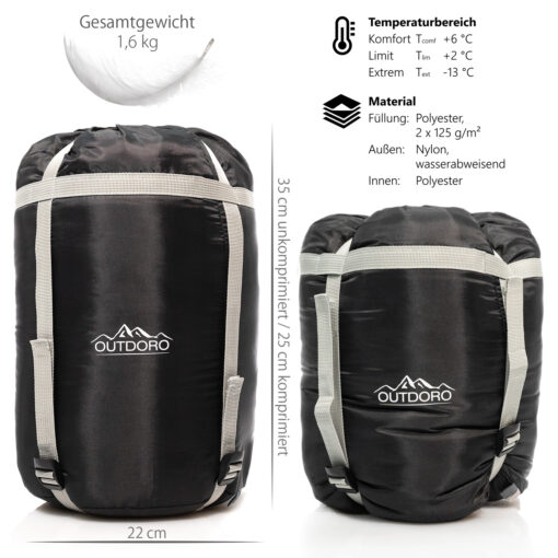 Outdoro® Schlafsack 3-4 Jahreszeiten für Outdoor & Camping im Frühling, Herbst & Winter - für Erwachsene – Bild 5